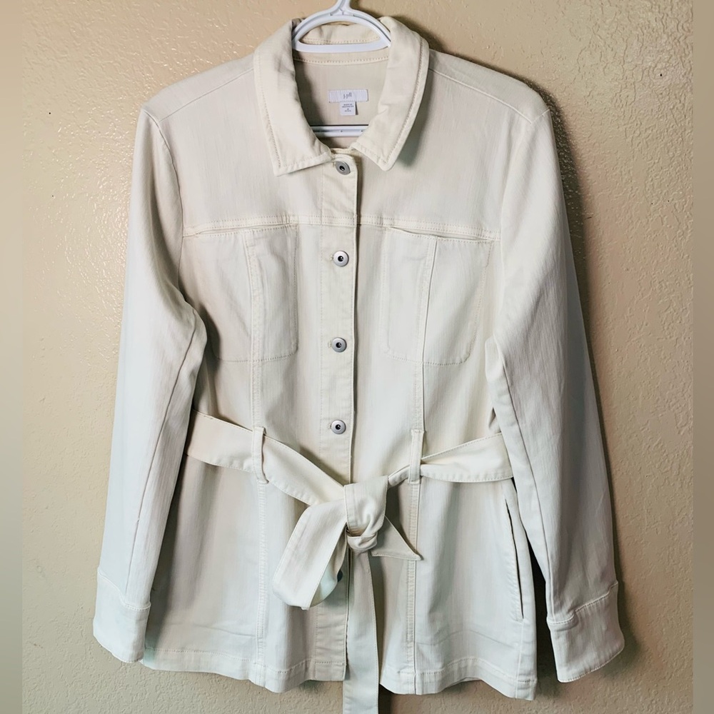 J. Jill Chino Journey Button Front Belted Minimalist Trench Coat Size M/P